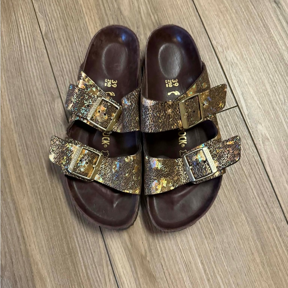 Birkenstock Metallic Iridescent Brown Double Buckle Sandals - Picture 5 of 9